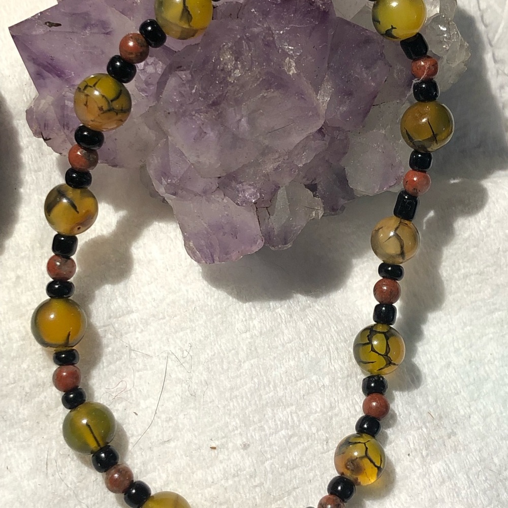 “Dragon Vein Agate” Mens Bracelet 9” (In Black)
